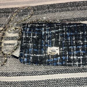 bebe Black and Blue Tweed Shoulder Bag